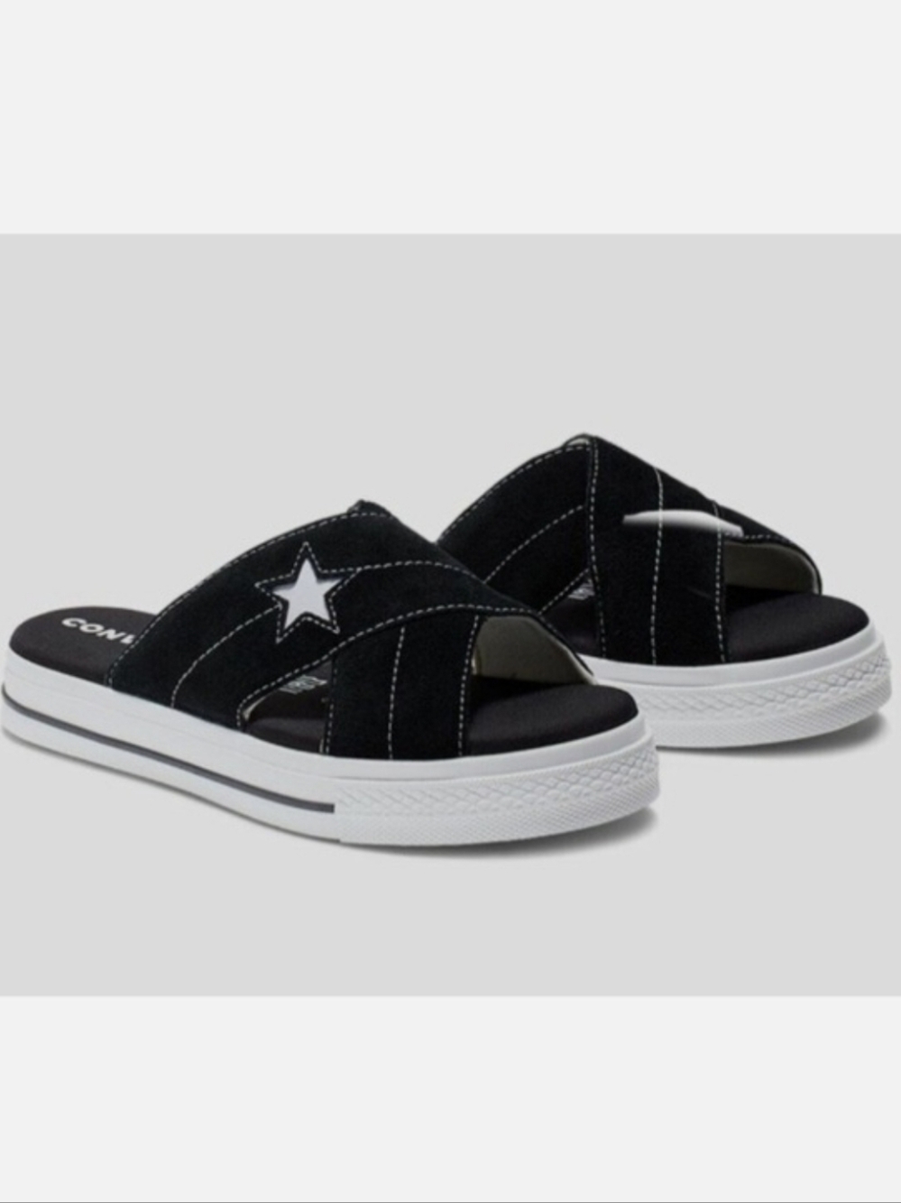 Retro Converse All Star Platform Slides Black & White Suede 90s Sporty Size 5